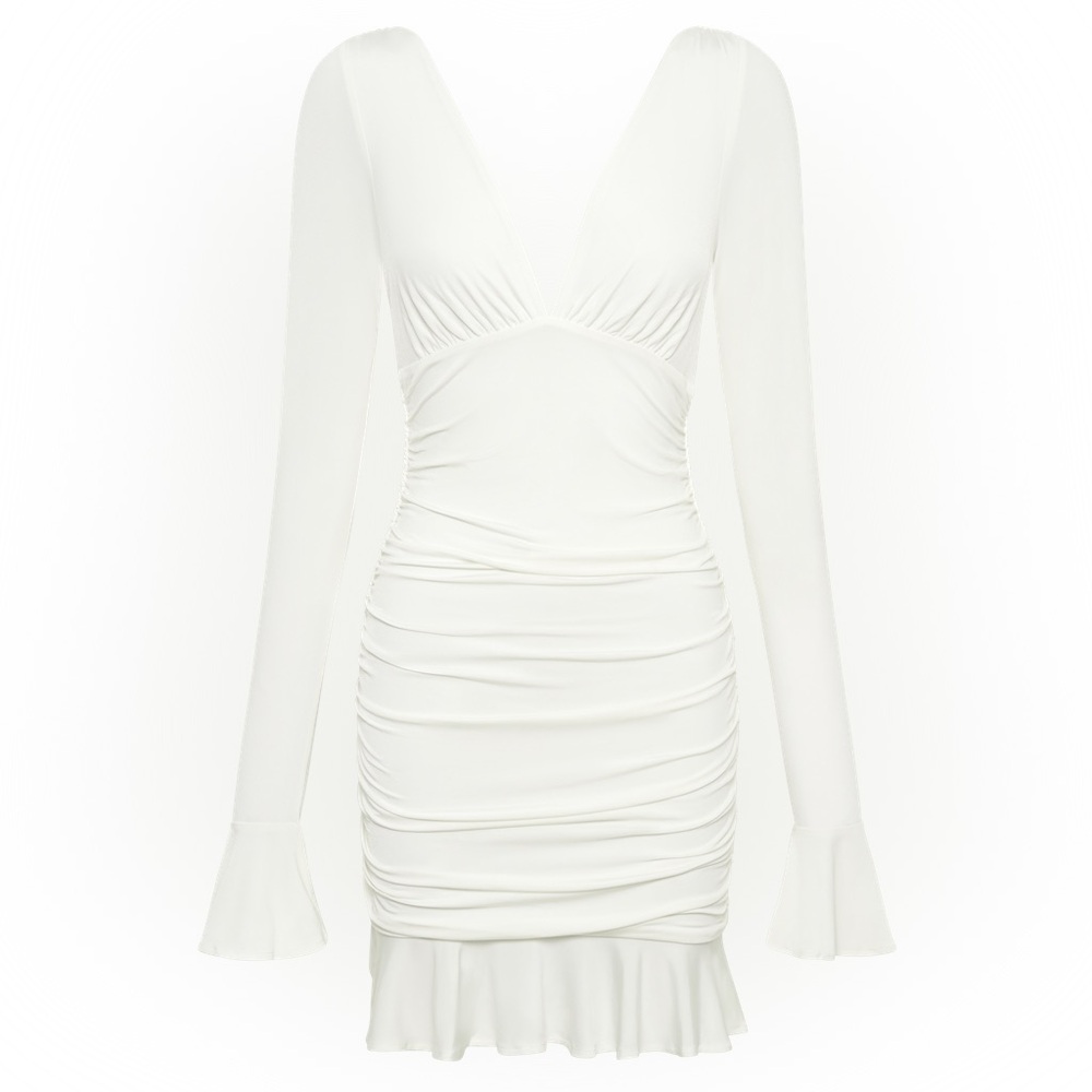 Meshki Leanne Gathered Mini Dress in White, Size Large